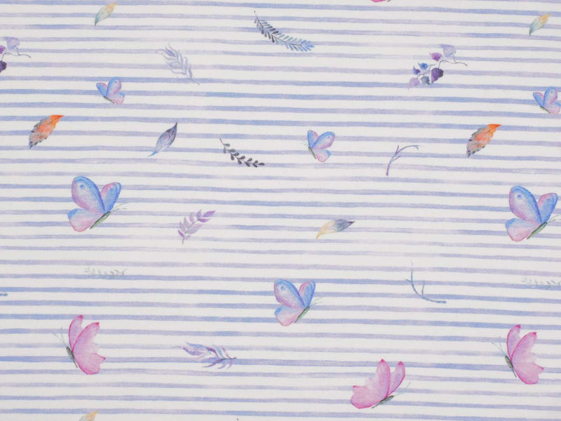 Jersey Baumwolle Schmetterlinge  - lila/weiß
