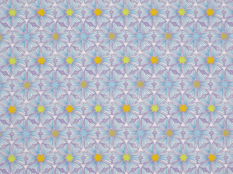 Jersey Baumwolle Sterne Blumen - weiß/blau/lila