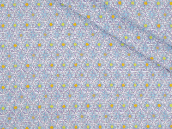 Jersey Baumwolle Sterne Blumen - weiß/blau/lila