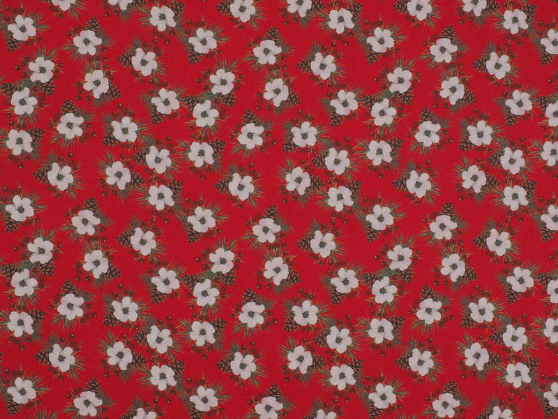 Baumwolle Weihnachten Tannenzapfen Blumen - rot