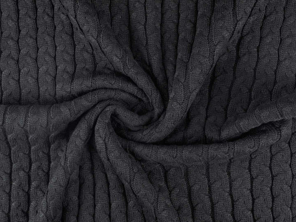 Baumwoll Strickstoff Grobstrick geflochten - schwarz