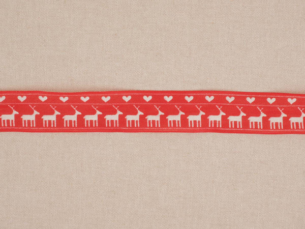 Weihnachtsband Borte Rentier mit Draht 5cm - rot