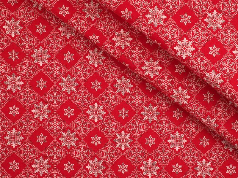 Baumwolle Ornamente mit Schneeflocken - rot