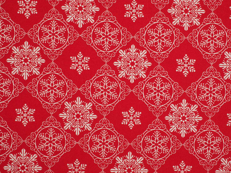 Baumwolle Ornamente mit Schneeflocken - rot